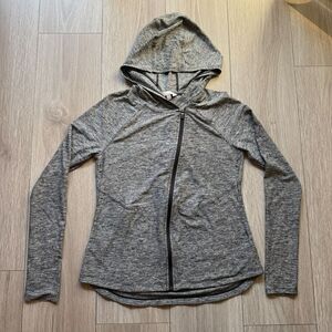 Athleta Pacifica Pleated Zip Jacket Womens Small Hooded Gray UPF Fitted Active